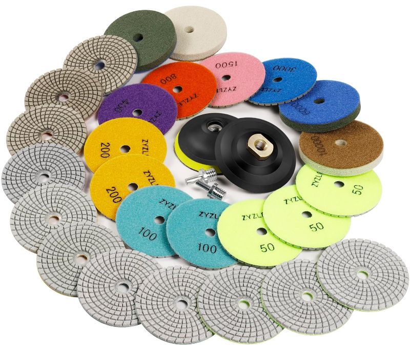 Photo 1 of Diamond Polishing/Sanding Pads Wet/Dry 50-10000 Grit for Marble, Countertop, Quartz, Tile, Granite, Concrete, Stone - for Drill Grinder Polishers (5 INCH)