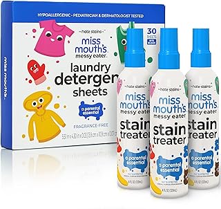 Photo 1 of Miss Mouth's Messy Eater Stain Treater Spray - 4oz 3 Pack Stain Remover and Laundry Detergent Sheets 30 Pack