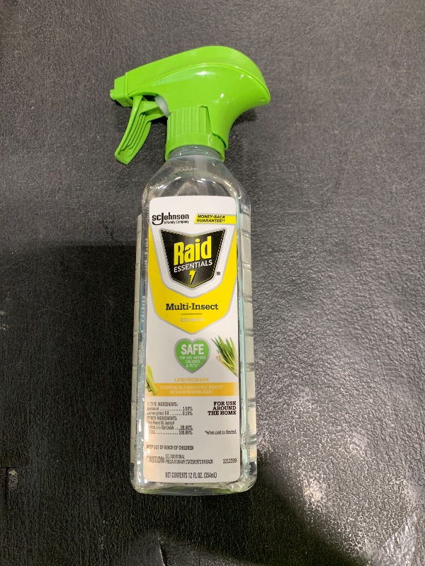 Photo 1 of Raid Essentials Multi-Insect Killer Spray Bottle, Child and Pet Safe, for Indoor Use, Lemongrass Scent, 12 fl oz