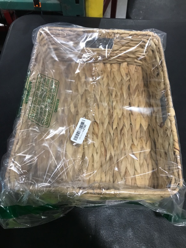 Photo 1 of Rectangular Water Hyacinth Storage Baskets, Wicker Storage Baskets for Shelves, Square Shallow Basket, Woven Drawer Basket With Handle, 15.2” L x 12” W x 4.7” H