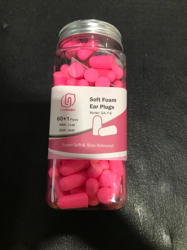 Photo 1 of LYSIAN Ultra Soft Foam Ear Plugs for Sleep Noise Reduction -38dB Noise Cancelling Earplugs for Sleeping, Snoring, Shooting, Travel, Women-60 Pairs-Pink Color