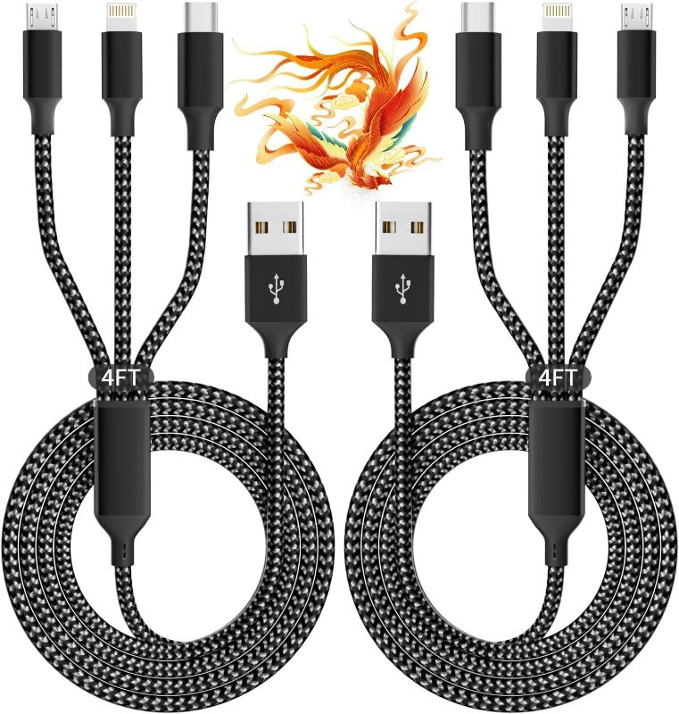 Photo 1 of IDISON Multi Charging Cable(2Pack 4FT), 3 in 1 USB Charging Cable for Multiple Devices, Braided Universal Phone Charger Cord with Type-C, Micro USB, IP Port for iPhone16/15/14/Android Phones and More