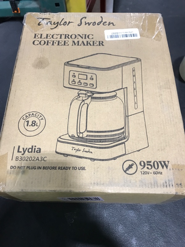 Photo 1 of Taylor Swoden 12-Cup Programmable Coffee Maker, Regular & Strong Brew Drip Coffee Machine for Home and Office, Glass Carafe, Pause & Serve, Auto Shut Off, Green & Stainless Steel