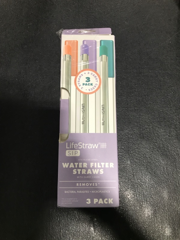 Photo 1 of LifeStraw Sip 3-Pack, Reusable Stainless Steel Water Filter Drinking Straw with 3 Carry Cases, Removes Microplastics, Bacteria and Parasites for Travel and Everyday Use