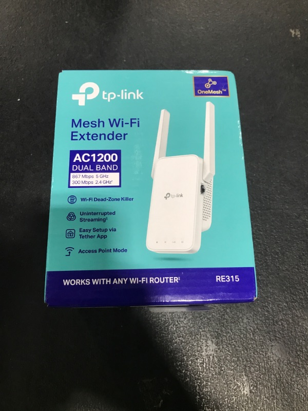 Photo 1 of TP-Link AC1200 WiFi Extender, 2025 Wirecutter Best WiFi Extender, 1.2Gbps home signal booster, Dual Band 5GHz/2.4GHz, Up to 1600 Sq.ft and 32 Devices, EasyMesh Compatible, One Ethernet Port (RE315)