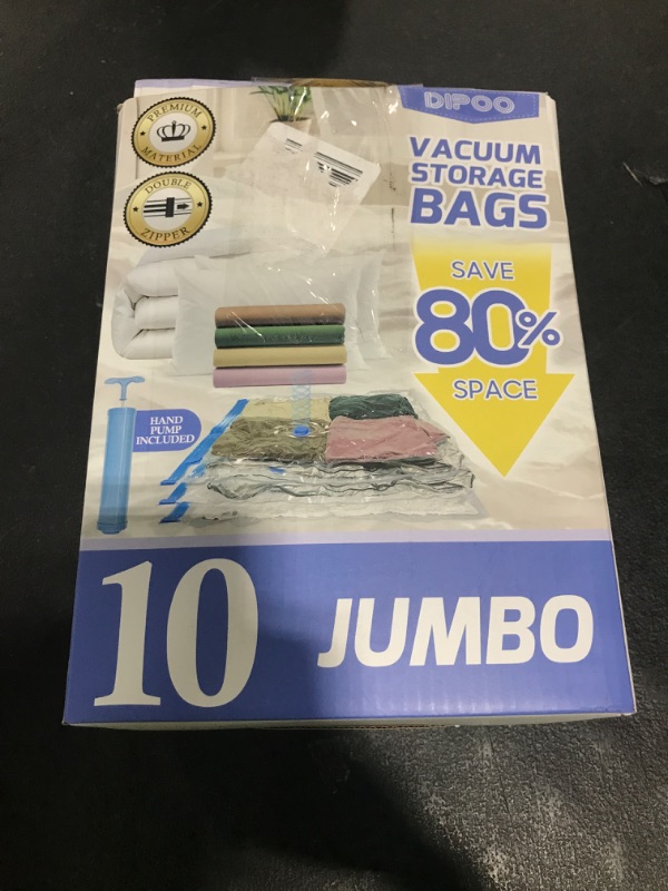 Photo 1 of 10 Pack Jumbo Vacuum Storage Bags with Hand Pump, 80% Storage Space Saving, Sturdy Leak-Free Space Saver Vacuum Seal Bags for Clothing, Vacuum Compression Bags for Travel Lugggage Blankets Comforters