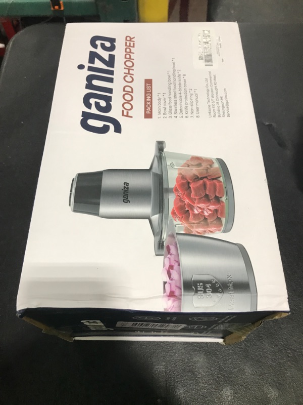 Photo 1 of GANIZA Food Processors, Electric Food Chopper with Meat Grinder & Vegetable Chopper - 2 Bowls (8 Cup+8 Cup) with Powerful 450W Copper Motor - Includes 2 Sets of Bi-Level Blades for Fruits/Meat/Nuts