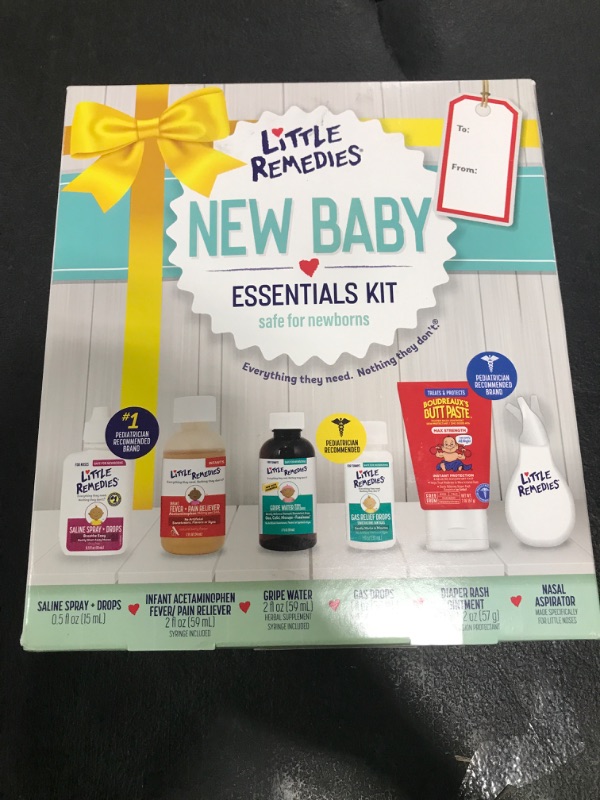 Photo 1 of Little Remedies, New Baby Essentials Kit, 6 Newborn Essentials, Saline Nasal Spray, Gas Relief Drops, Gripe Water, Fever Reliever, & Diaper Ointment