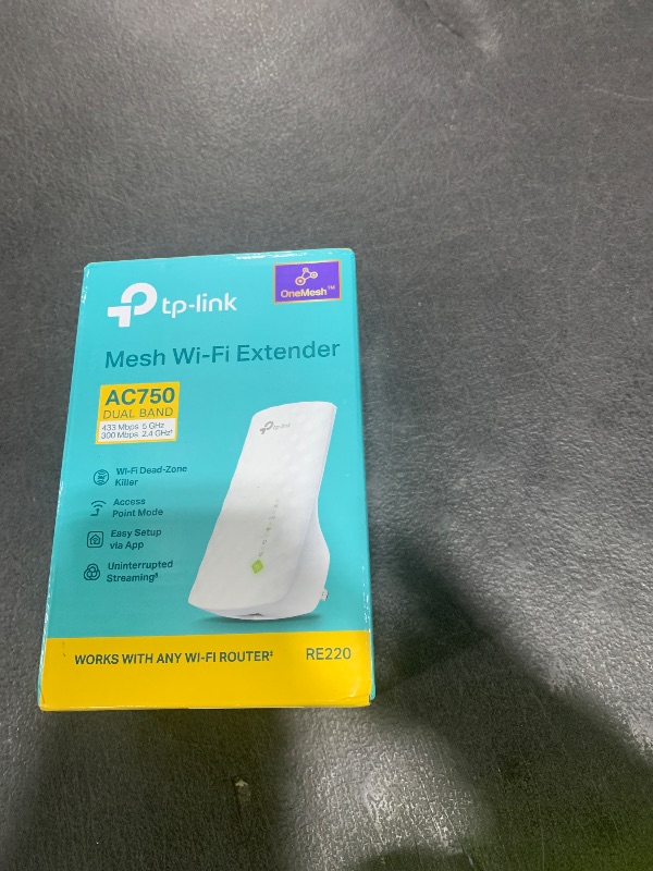 Photo 1 of TP-Link WiFi Extender with Ethernet Port, Dual Band 5GHz/2.4GHz , Up to 44% More Bandwidth than Single Band, Covers Up to 1200 Sq.ft and 30 Devices, Signal Booster Amplifier Supports OneMesh(RE220)