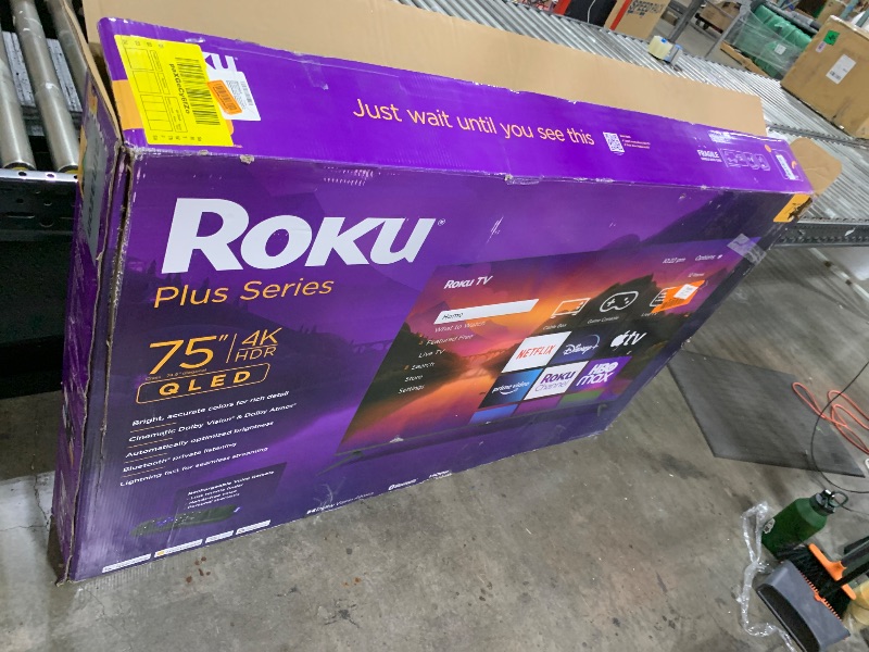 Photo 1 of Roku Smart TV – 75-Inch Plus Series 4K QLED RokuTV with Roku Voice Remote Pro, Dolby Vision, Striking 4K Resolution, Automatic Brightness, & Seamless Streaming – Live Local News & Sports