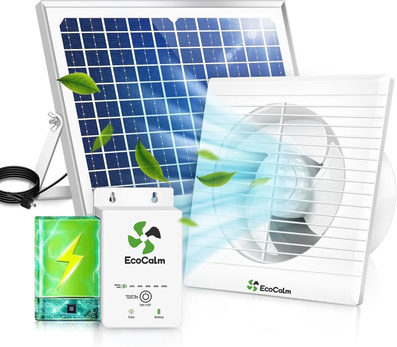 Photo 1 of Solar Fan with Battery, 8" Solar Powered Fans for Shed with 25W Bifacial Solar Panel & Exhaust Fan for Greenhouse/Outside with Anti-backflow Valve