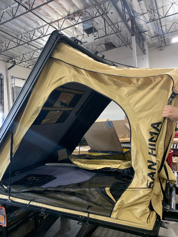 Photo 1 of Sanhima Rooftop Tent Hard Shell - Hotham Overland Aluminium Roof Top Tent w/Larger Space, LED Strip Light & Skyview Window, 2” Thick Mattress, for Car SUV Truck Camping, 2-3 People, Khaki