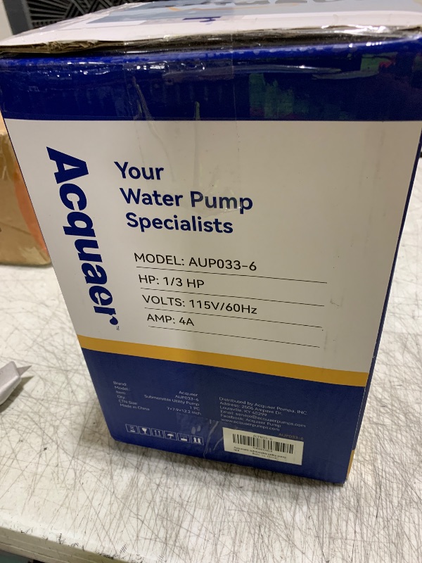 Photo 1 of Acquaer 1/3 HP Automatic Submersible Water Pump, 115V Sump Pump with 3/4” Garden Hose Check Valve Adapter,2160 GPH High Flow Water Removal for Swimming Pool Cover Hot Tubs Flooded House Basement