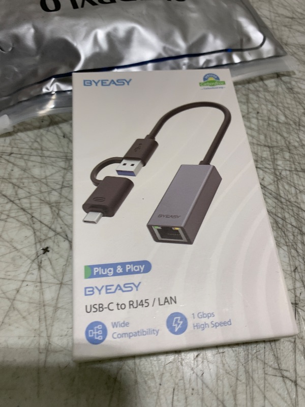 Photo 1 of BYEASY USB to Ethernet Adapter, USB C to Ethernet RJ45 Adapter, Gigabit LAN Network Adapter Supporting 10/100/1000 Mbps for MacBook Pro/Air, iPad Pro, iMac, XPS, Surface Pro Laptop, Switch