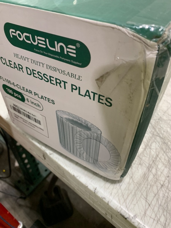 Photo 1 of FOCUSLINE 100 Count 6 Inch Clear Plastic Plates, Disposable Heavy Duty Salad Dessert Plates- Premium Hard Plastic Plate Fancy Disposable Clear Plate for Weddings, Parties and Events