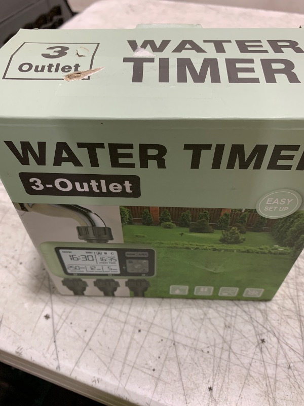 Photo 1 of WILAWELS 3 Zone Sprinkler Timer, Garden Hose Timer, Automatic Irrigation System, Programmable Faucet, 3 Outlets, with Rain Delay, Manual Mode,Child Lock, for Yard, Garden, Lawn Greenish Gray D13WT06