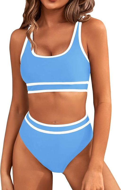 Photo 1 of BMJL Women's High Waisted Bikini Sets Sporty Two Piece Swimsuits Color Block Cheeky High Cut Bathing Suits  M
