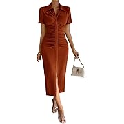 Photo 1 of Women's Summer Short Sleeve Collar A-Line Dress with Single Breasted Closure Short Dress S
 