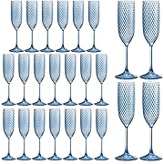Photo 1 of 24 Pack Plastic Champagne Flutes Vintage Light Blue Goblet Champagne Glasses Unbreakable Wedding Toasting Glasses Diamond Wine Glasses Crystal Wine Cups Clear Drinking Glasses 5.5 OZ for Bridal Shower
