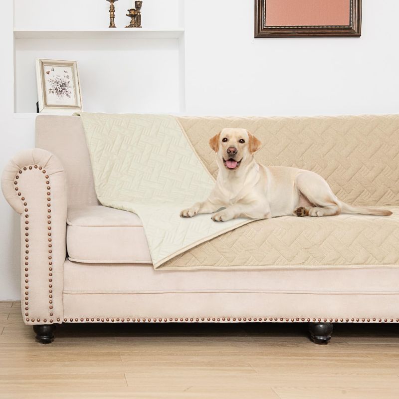 Photo 1 of Dog Bed Cover for Pets Blankets Rug Pads for Couch Protection Waterproof Bed Covers Dog Blanket Furniture Protector Reusable Changing Pad (Ivory+Beige, 82"x82")
