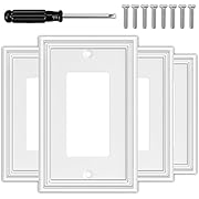 Photo 1 of White Decorative Single Decorator Switch Covers Wall Plate, Natural Material Rocker Switch Plates Outlet Covers for Receptacle, GFCI Outlet, Dimmer - Modern Style (1 Gang Decorator 4 Pack)
