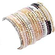 Photo 1 of 17Pcs Boho Beaded Bracelets for Women Colorful Stackable Sparkly Crystal Beads Bracelets Multi-Layer Versatile Statement Bracelets Stretch Cuff Jewelry Gifts

