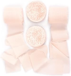 Photo 1 of Socomi Rose Petal Handmade Fringe Chiffon Silk Ribbon 1-3/4" x 7Yd 4 Rolls Frayed Ribbons for Wedding Invitations Bridal Bouquets Wrapping
