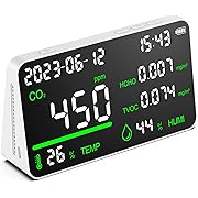 Photo 1 of 7-in-1 Air Quality Monitor, Indoor Humidity Monitor, Temperature, CO2, TVOC, HCHO, Time, Date Display Desktop Air Quality Tester, Air Quality Meters for Home Office Hotel Restaurant School
