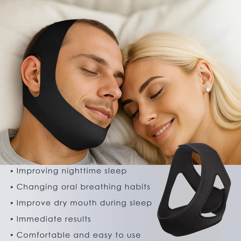 Photo 1 of Jaw Strap for Sleep Apnea Air Flow jaw Strap, Reusable, Effective, and Adjustable Anti Snore Chin Strap for Man Women to Keep Mouth Closed