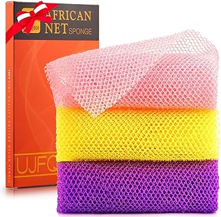 Photo 1 of UJFQBH 3 Pieces African Bath Sponge African Net Long Net Bath Sponge Exfoliating Shower Body Scrubber Back Scrubber Skin Smoother,Great for Daily Use (Pink,Yellow,Purple)
