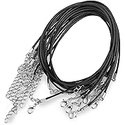 Photo 1 of 10 Pack Black Necklace Cord, Leather Cord Necklace with Clasp, Waxed Rope Necklace for Pendants, Jewelry Making Supplies (10)
