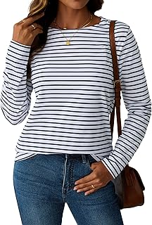 Photo 1 of Womens Striped Long Sleeve Shirt Boat Neck Tops Breton Loose Fit Tshirt L
