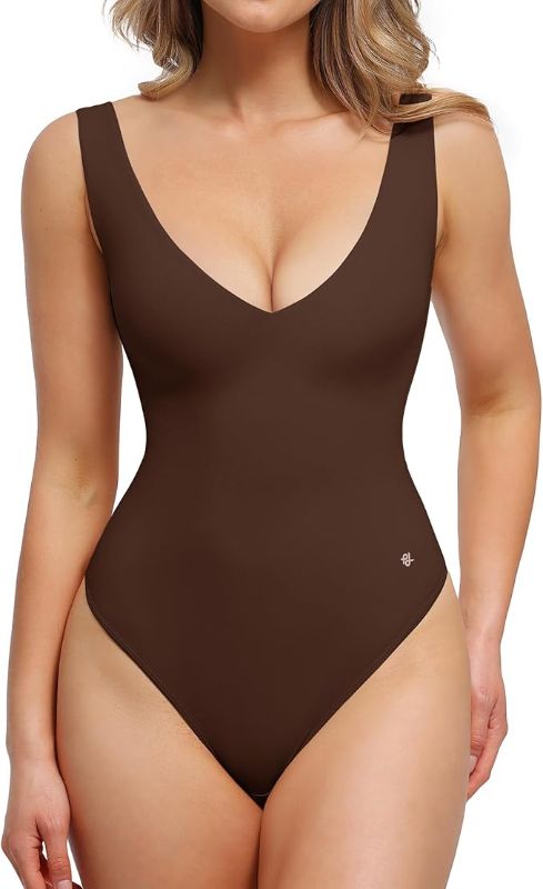 Photo 1 of Popilush Body Suits for Women - Going Out Tank Tops - Plunge Deep V Neck Backless Sleeveless Tummy Control Shapewear Bodysuit L