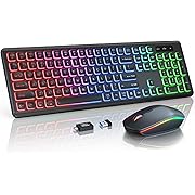 Photo 1 of Wireless Keyboard and Mouse Combo - RGB Backlit, Rechargeable & Light Up Letters, Full-Size, Ergonomic Tilt Angle, Sleep Mode, 2.4GHz Quiet Keyboard Mouse for Mac, Windows, Laptop, PC
