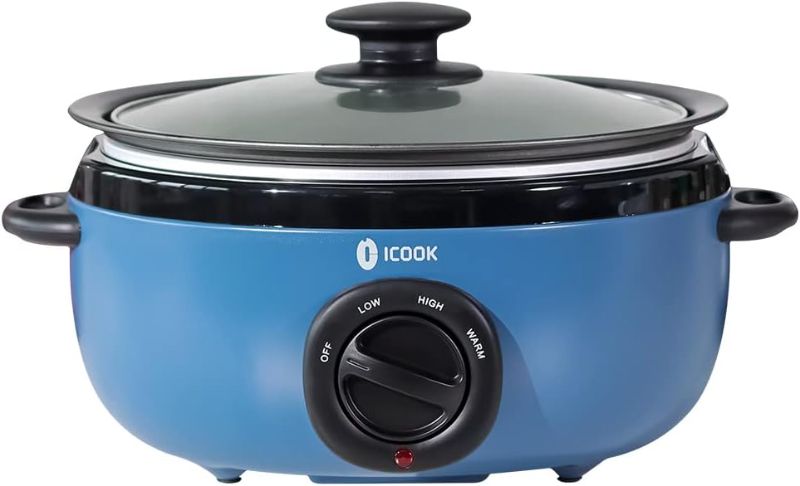 Photo 1 of USC-65-OP001BL 6.5 Quart Slow Cooker,Aluminium Sear/Sauté Stew Pot Stovetop safe,Dishwasher Safe,Glass Lid,Adjustable Temp,Food Warmer(Blue)
