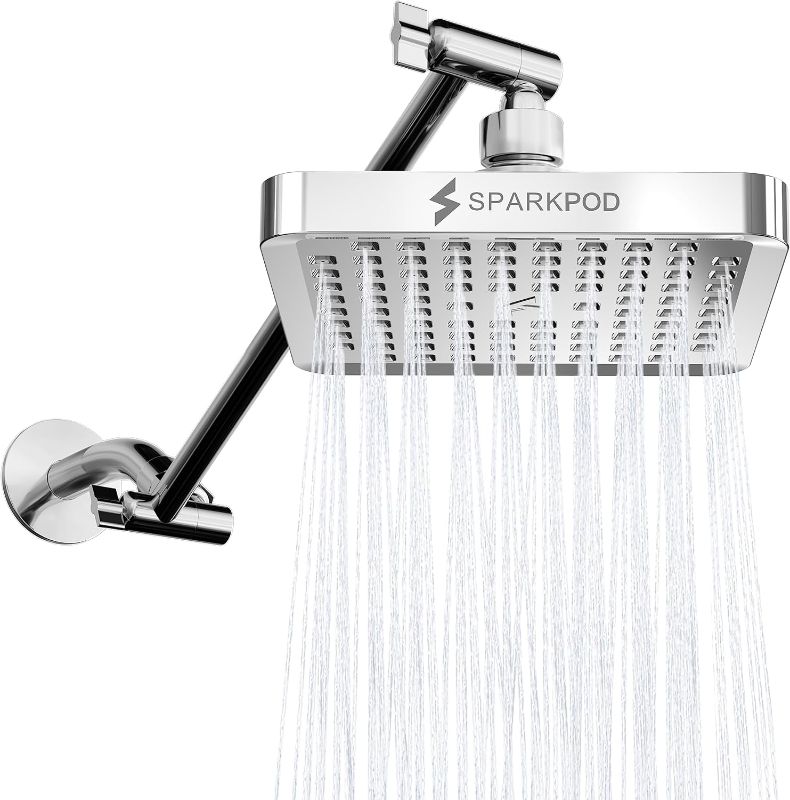 Photo 1 of SparkPod Square Rain Shower Head with Extension Arm - Height Adjustable Shower Head with High Pressure Performance - Easy 1-Minute Installation (11" Arm Extension, Luxury Polished Chrome)
