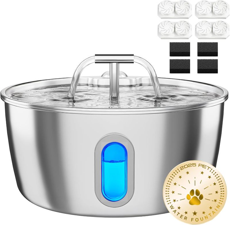 Photo 1 of Cat Water Fountain Stainless Steel - 3.2L/108oz Pet Water Fountain for Cats Indoor - Automatic Pet Watering Dispenser (4 Filters)
