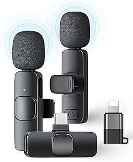 Photo 1 of 2 Pack Wireless Lavalier Microphone for iPhone iPad and Android Phone, Lapel Mic Plug and Play Wireless Mic Noise Reduction Mini Microphone for Video Recording Interview Podcast Vlog YouTube Tiktok
