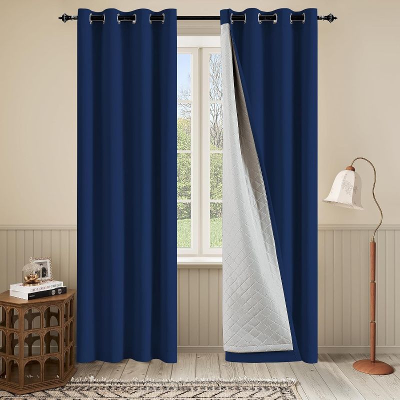 Photo 1 of OYRING Soundproof 3 Layers Heavy Curtains Full Blackout Thermal Insulating Curtains for Bedroom Living Room (BLUE , 1 Panel 50x96 Inch)