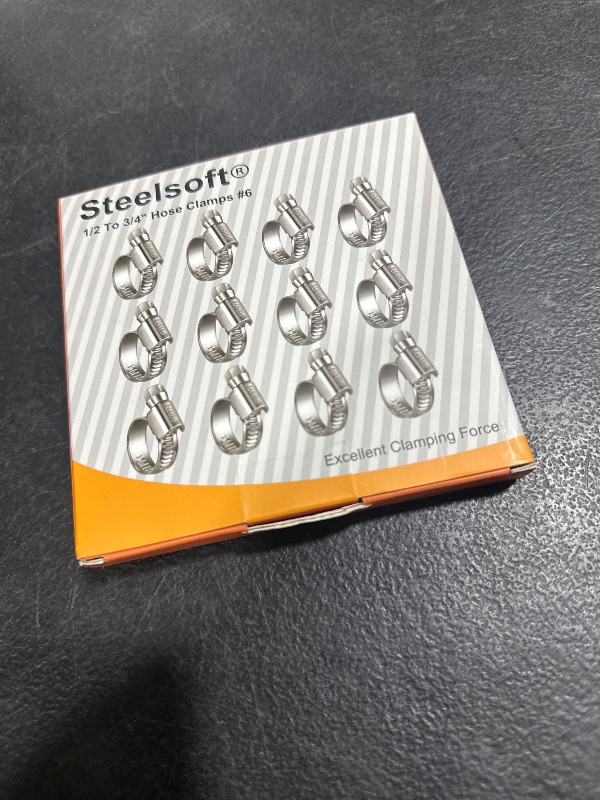 Photo 1 of Steelsoft Heavy Duty Hose Clamp Size#6, 1/2 to 3/4 inch Adjustable Worm Gear Drive Hose Clamps Stainless Steel 304 for Fuel Injection Line, Automotive, Radiator, Garden,12 Pack