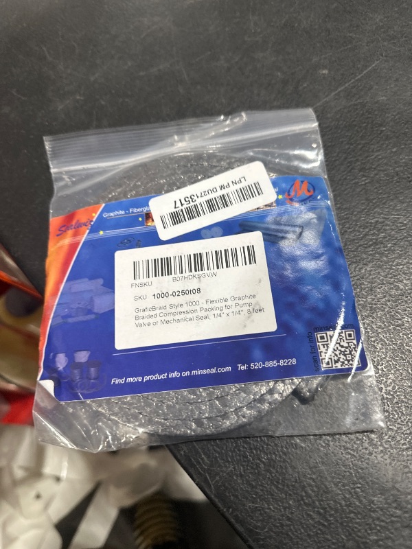 Photo 1 of GraficBraid Style 1000 - Flexible Graphite Braided Compression Packing for Pump Valve or Mechanical Seal, 3/8" x 3/8", 8 feet