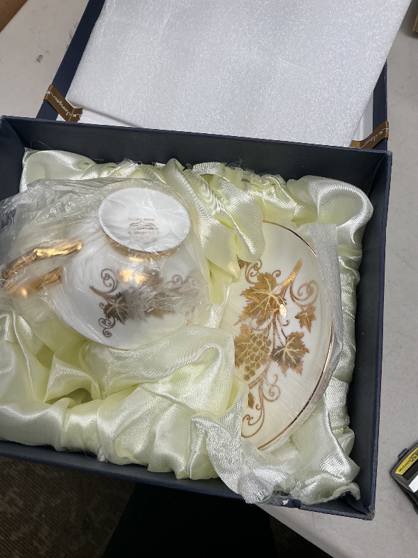 Photo 1 of Table Fashion Essentials TFE's Tea Cup and Saucer Set - 6 Pcs Bone China with Vintage Design Gift Set - Coffee Cup and Espresso Cup Set for Any Occasion Including Formal Gatherings (Golden Vines)