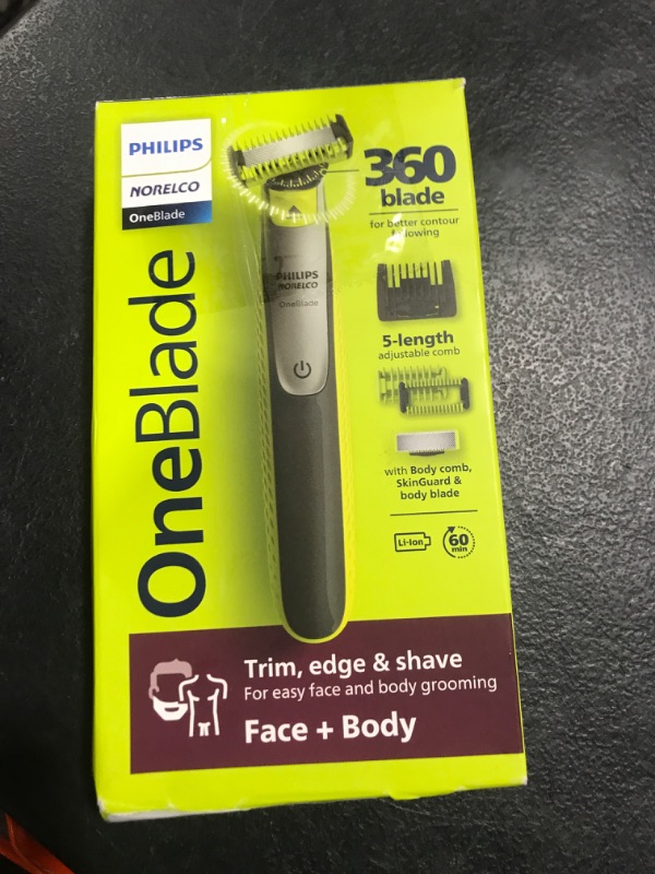 Photo 1 of Philips Norelco OneBlade 360 Hybrid Face + Body, Electric Beard Trimmer, Shaver and Body Groomer, with 360 Blade Technology, 1x 360 Blade for Face, 5in1 Adjustable Comb, 1x Body Kit, Model QP2834/70