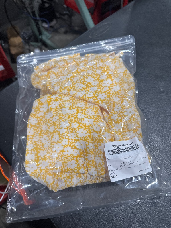 Photo 1 of Floerns Women's Summer Split Thigh Spaghetti Strap Cami Midi Floral Dress Yellow and White X-Small