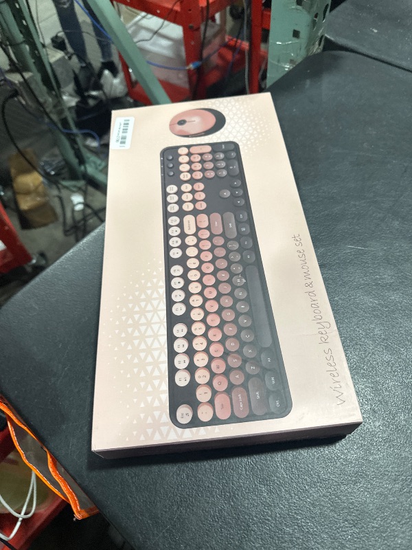 Photo 1 of SkyGive Wireless Keyboard and Mouse Combo, Ergonomic Full Size Typewriter Retro Round Keycaps Keyboard, Compatible with Windows, PC, Perfer for Home and Office Keyboards (Aurora Red)