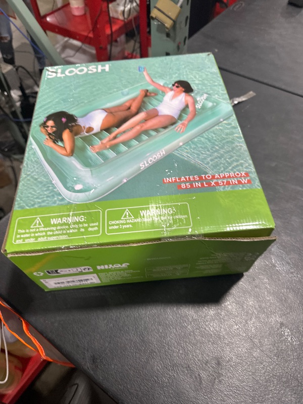 Photo 1 of SLOOSH Inflatable Tanning Pool Lounger Float, 85" x 57" Extra Large Pool Floats Adult with Pillow, 4 in 1 Suntan Tub Raft Floatie,Sunbathing Bed Lounge for Water Blow Up Ball Pit Party Gifts, XL-Cyan