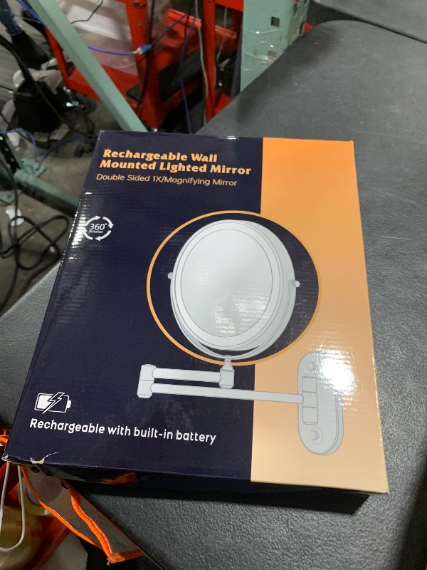 Photo 1 of Rechargeable Wall Mounted Lighted Makeup Vanity Mirror 8 Inch Double Sided 1X 10X Magnifying Bathroom Mirror, 3 Color Lighting, Touch Screen Dimming, Extended Arm 360 Rotation Shaving Light up Mirror