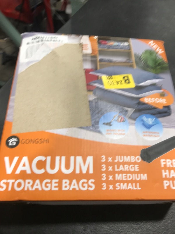 Photo 1 of 12 Pack Vacuum Storage Bags (3 Jumbo, 3 Large, 3 Medium, 3 Small),Plastic Packaging Bags,Space Saver Sealer Compression Bags with Travel Hand Pump for Blankets, Comforters, Pillows, Clothes Storage