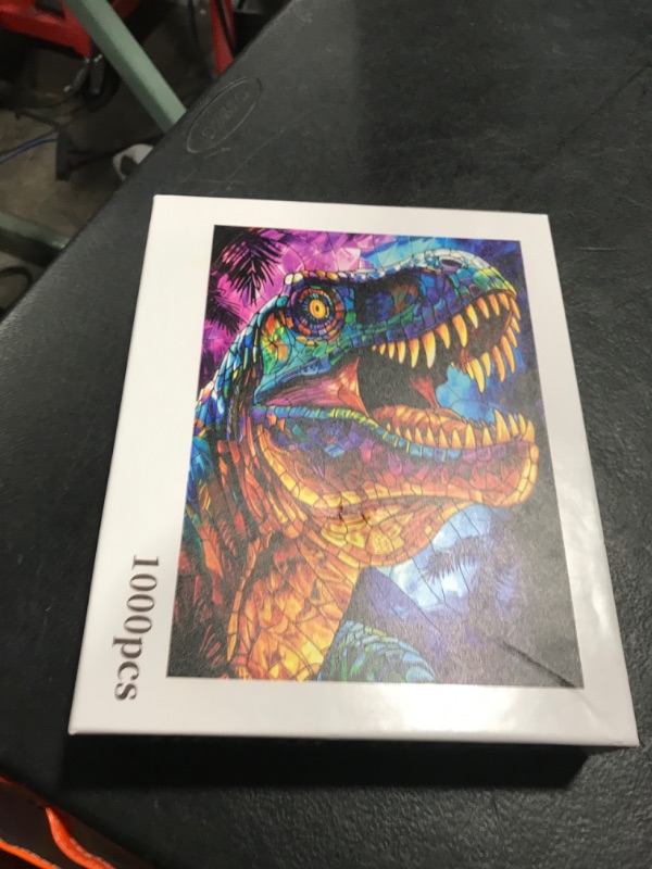 Photo 1 of Glass Dinosaur Jigsaw Puzzle?T-Rex 1000 Pieces Jigsaw Puzzles for Adults?27 x 20 Inches Puzzles for Families?HD Quality Stained Glass Dinosaur Photo Puzzle Gift?Family Activity Perfect for Game Nights