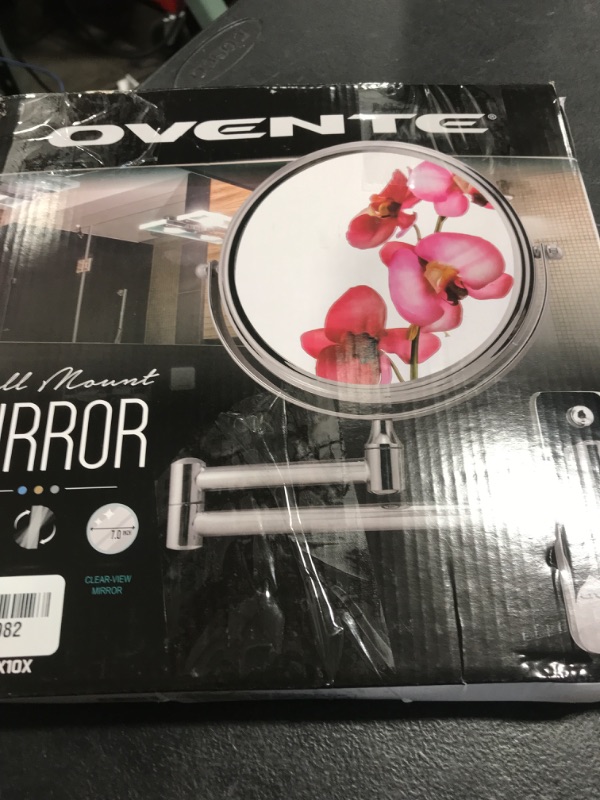 Photo 1 of OVENTE 7" Wall Mounted Makeup Mirror with 1X/10X Magnification, Double Sided Magnifying Round Bathroom Vanity Mirror, 360° Swivel Design, Extendable and Folding Arm, Polished Chrome MNLFW70CH1X10X